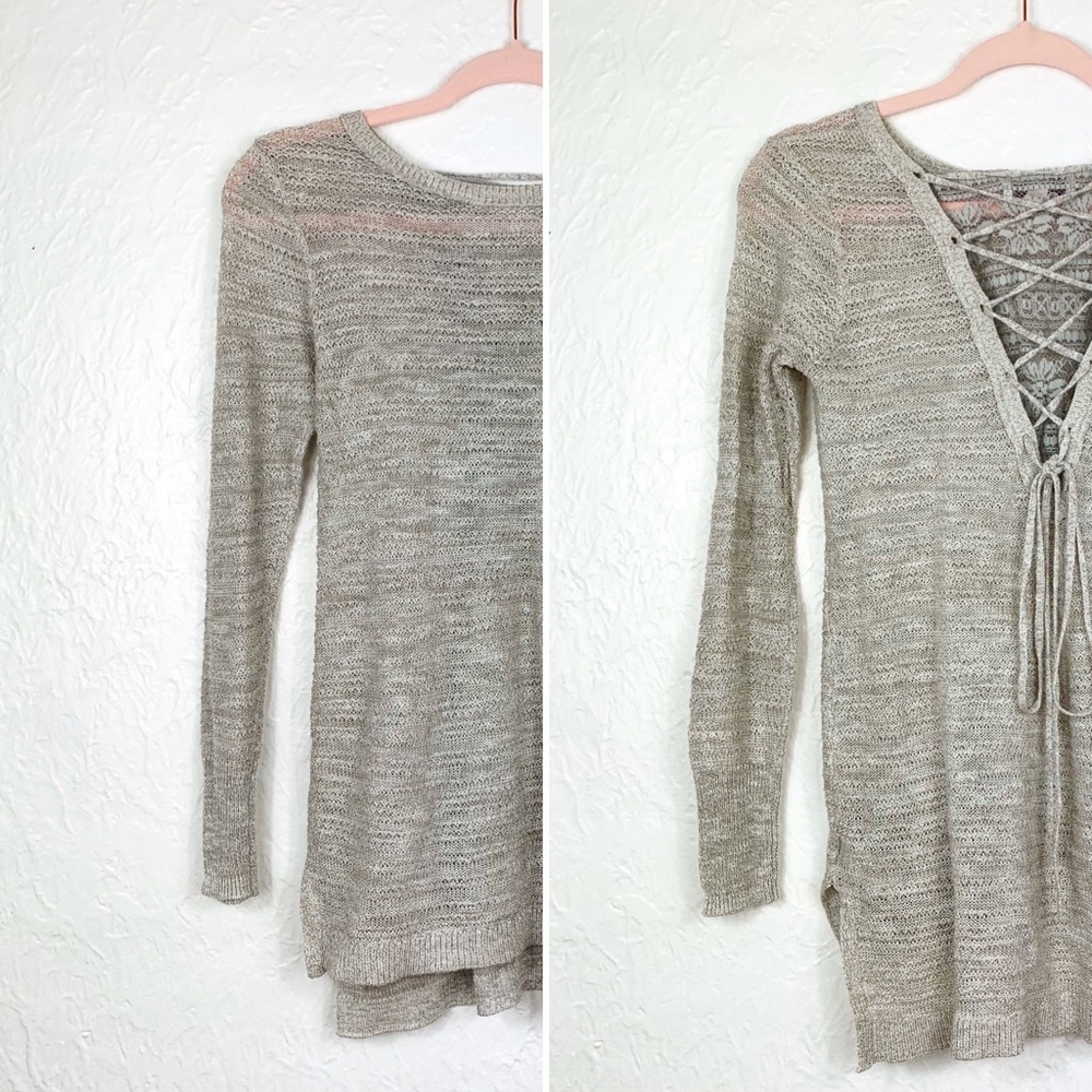 🦖XS Knox Rose Beige Knit Lace Corset Sweater